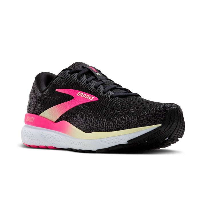 Brooks Ghost 16 Womens Running Shoes | Black/pink/yellow front