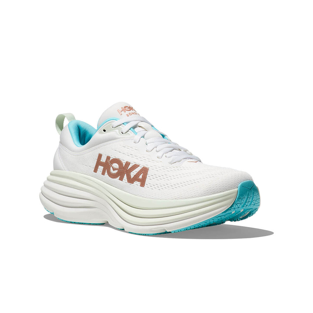 Hoka Bondi 8 Womens | Frost / Rose Gold front