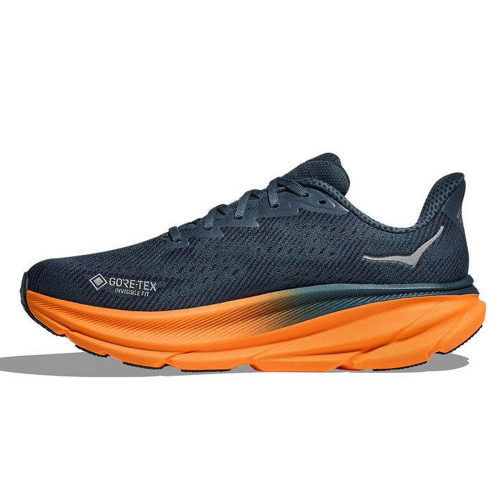 Hoka Clifton 9 GTX Mens | Stormy Skies / Orange Zest