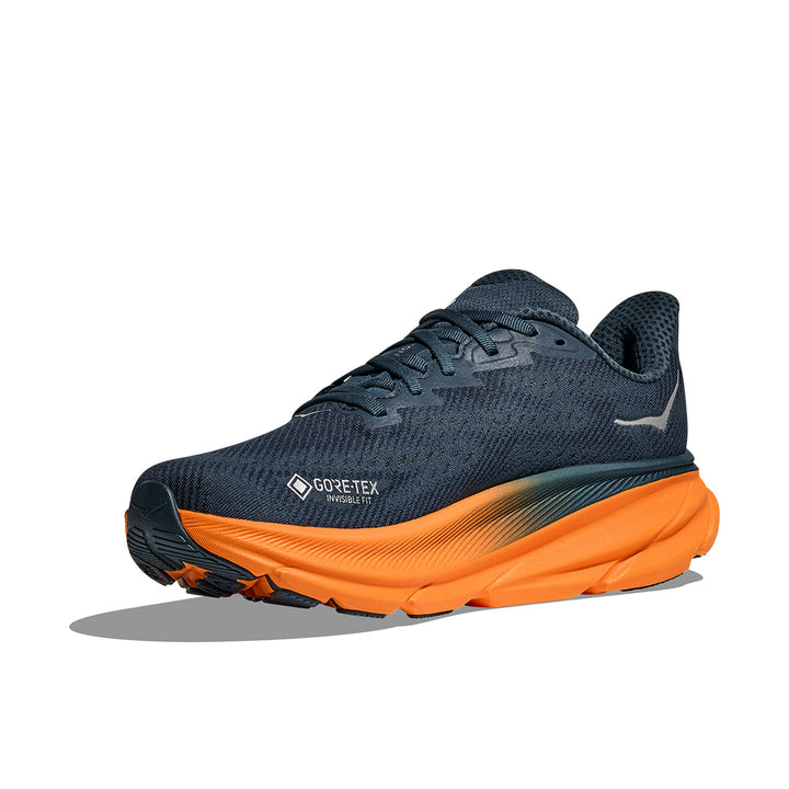 Hoka Clifton 9 GTX Mens | Stormy Skies / Orange Zest