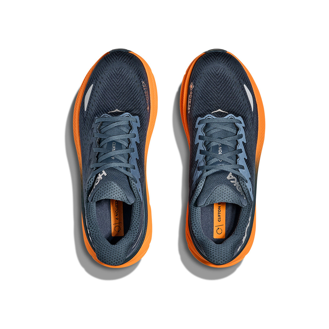 Hoka Clifton 9 GTX Mens | Stormy Skies / Orange Zest