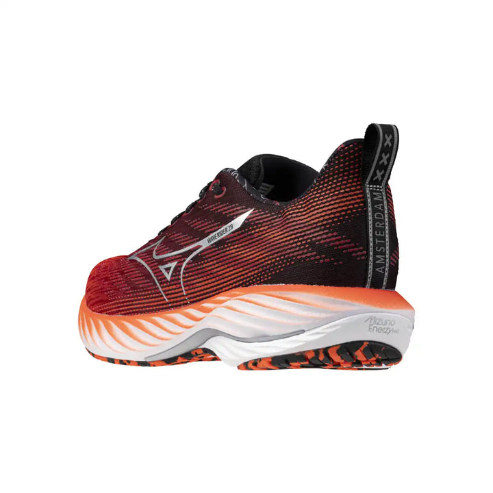 Mizuno Wave Rider 28 Unisex | Mizuno Ignition Red/silver/black back angle