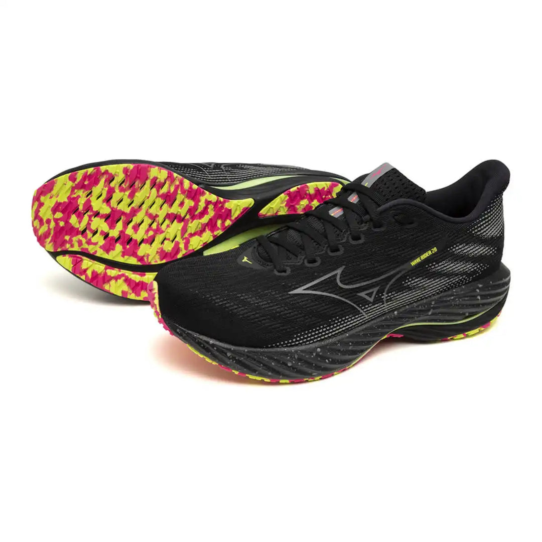 Mizuno Wave Rider 28 Unisex | Black/silver/sunny Lime