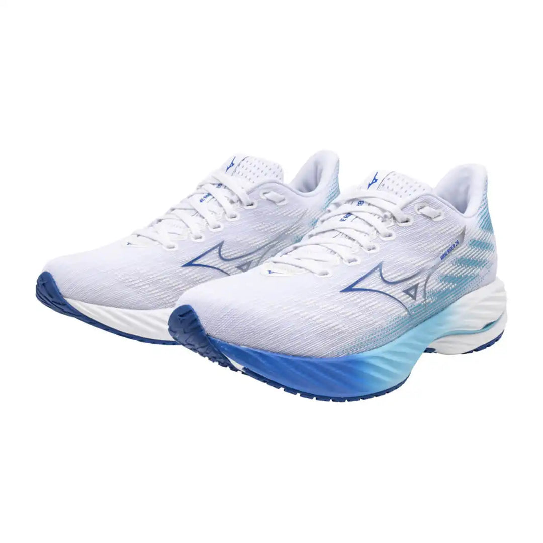 Mizuno Wave Rider 28 Womens | White/mugen Blue/river Blue pair 2