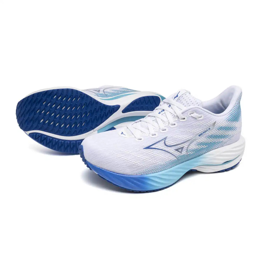 Mizuno Wave Rider 28 Womens | White/mugen Blue/river Blue pair