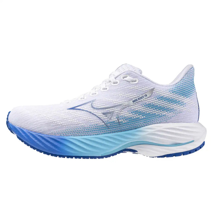 Mizuno Wave Rider 28 Womens | White/mugen Blue/river Blue side